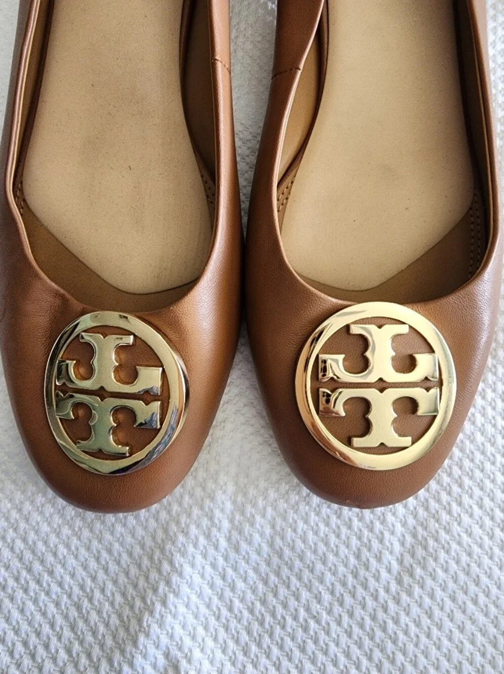 Tory Burch Brown Leather Logo Ballet Flats